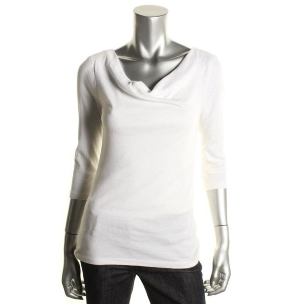 Three Dots Womens Cream Modal Blend Drape Neck Pullover Top Shirt NWOT